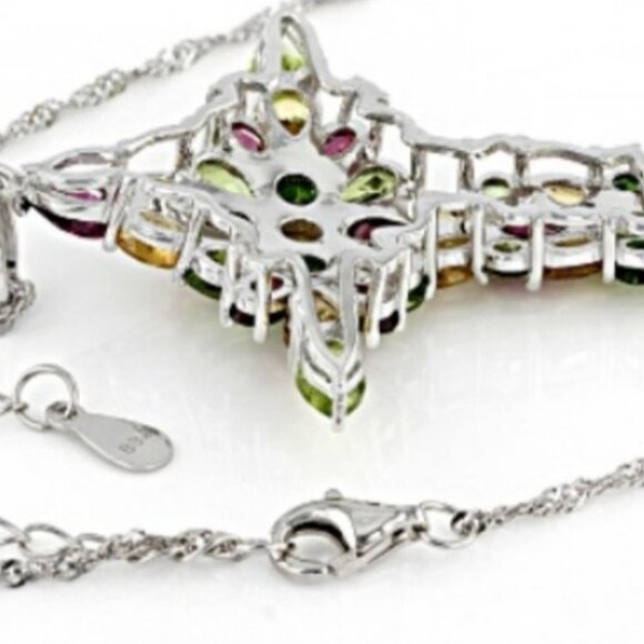 Multi-Gemstone Cross on 18 inch Silver Chain - Picture 7 of 7